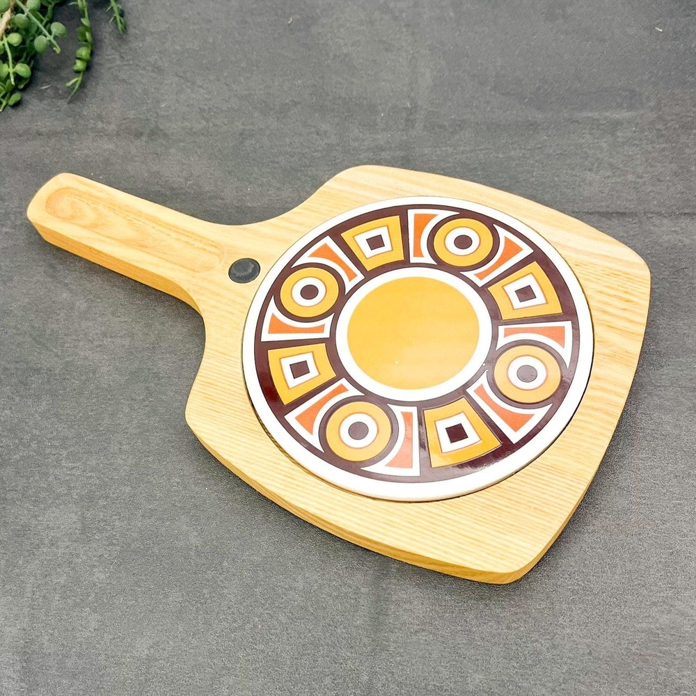 Midcentury Modern Cutting Board - Wood & Tile Cheese Tray